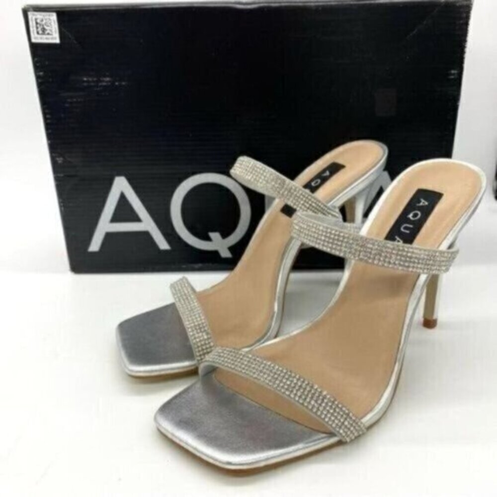 Aqua Aq Lexa Rhinestone Metallic Slip On Heels New